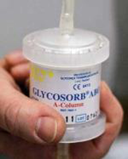 Glycorex kolonn Glycosorb-AB0 möjliggör organtransplantationer över blodgruppsgränserna. Produkten, som ansluts till existerande utrustning på sjukhuset, avlägsnar de blodgruppsspecifika antikropparna hos patienten.